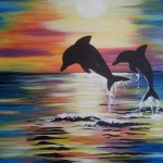 Acrylic Dolphin sunset painting